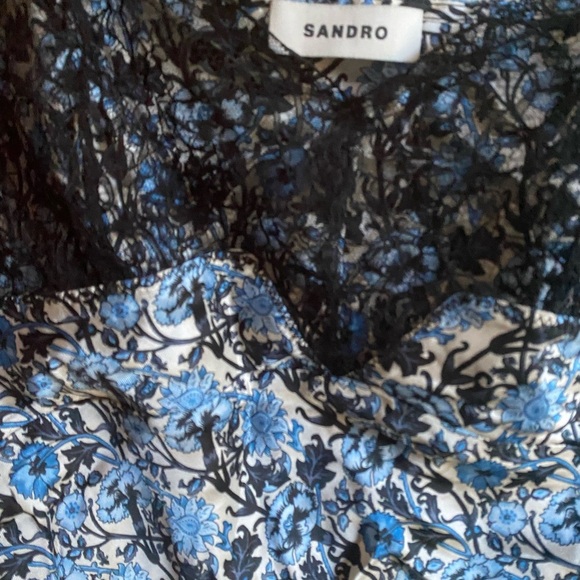 Sandro Floral print satin-twill corded lace trim adjustable straps camisole Sz 8 - Picture 8 of 14